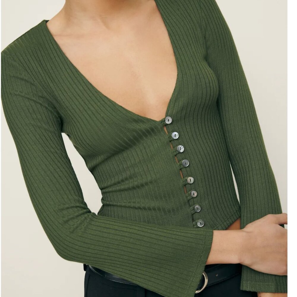 Reformation Gellar Knit Top Green - Size XS